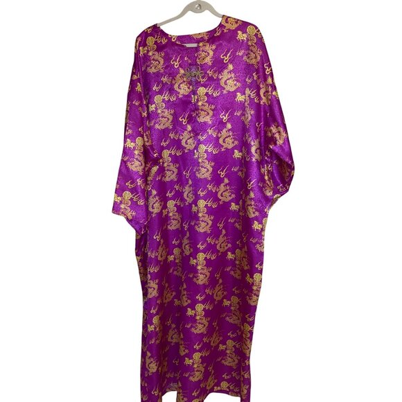 Vintage Womens Caftan One Size Purple Embossed Satin Animal Print Casual - Picture 8 of 9